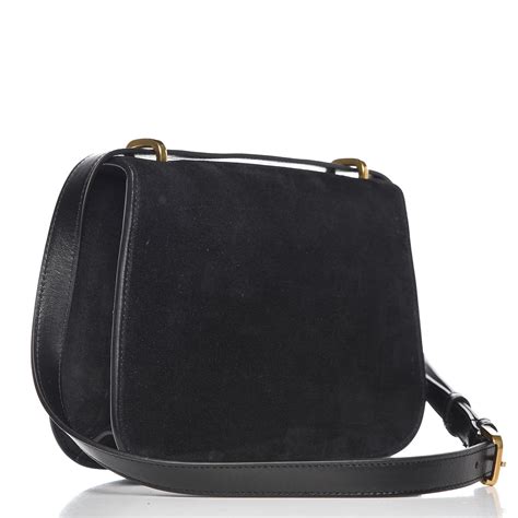 SAINT LAURENT Suede Small Spontini Saddle Bag Black 